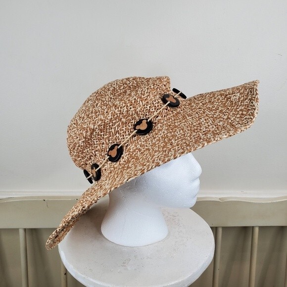 Disney Parks Straw Hat Mickey Charms Wide Brim Floppy summer Hat - Picture 3 of 9